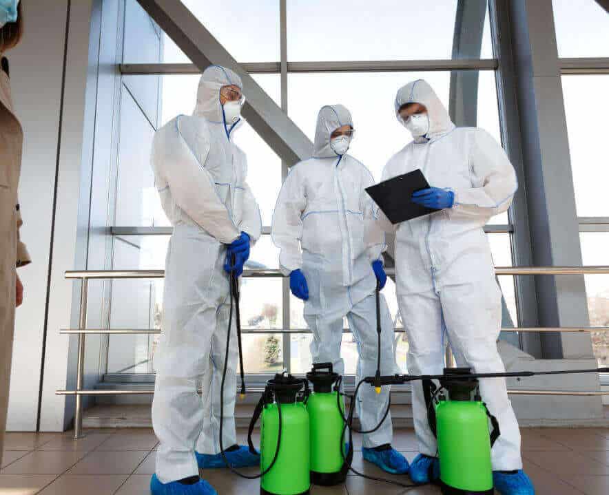 Commercial cleaning and disinfection professionals, in New York facility