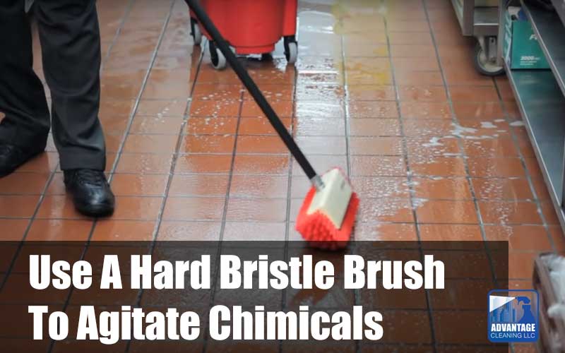 Floor cleaning with a hard bristle brush