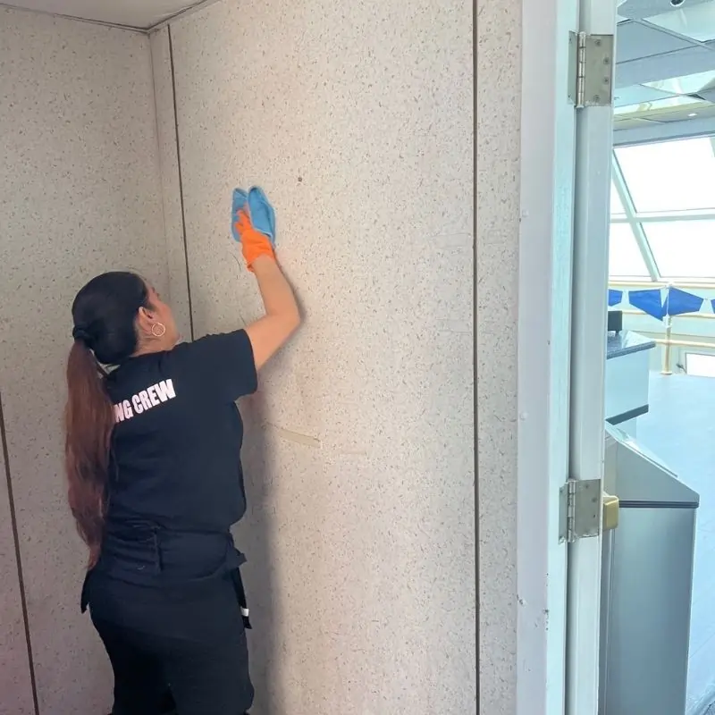 Cleaning walls on cruise ship in NYC