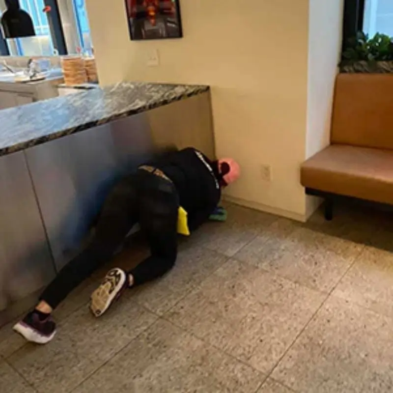 Deep cleaning canteen area in office building