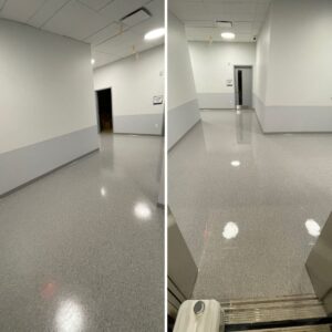 Vinyl floor cleaning of hallways in NYC Charter School