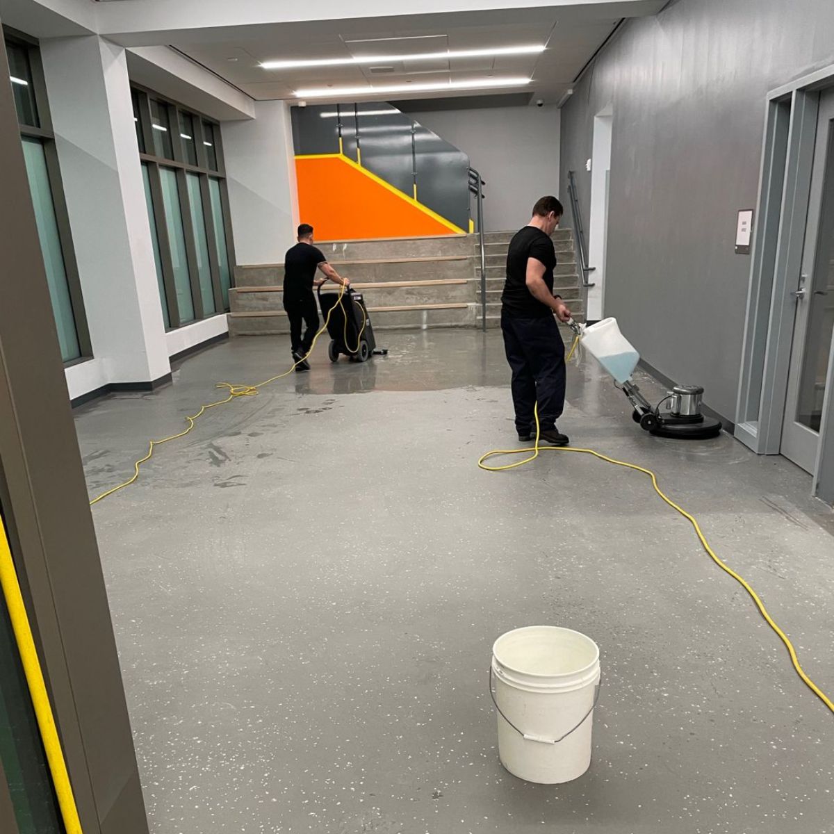 commercial floor stripping and waxing vinyl floors at university
