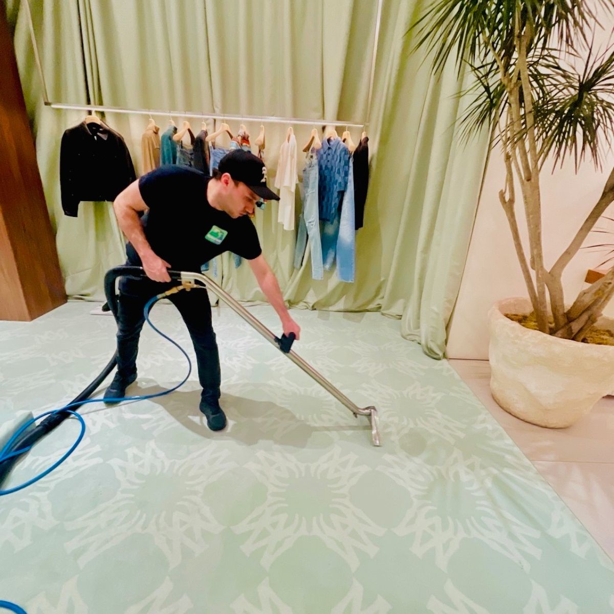 Carpet cleaning and vacuuming in flagship fashion store