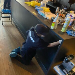 Deep cleaning break room in office space