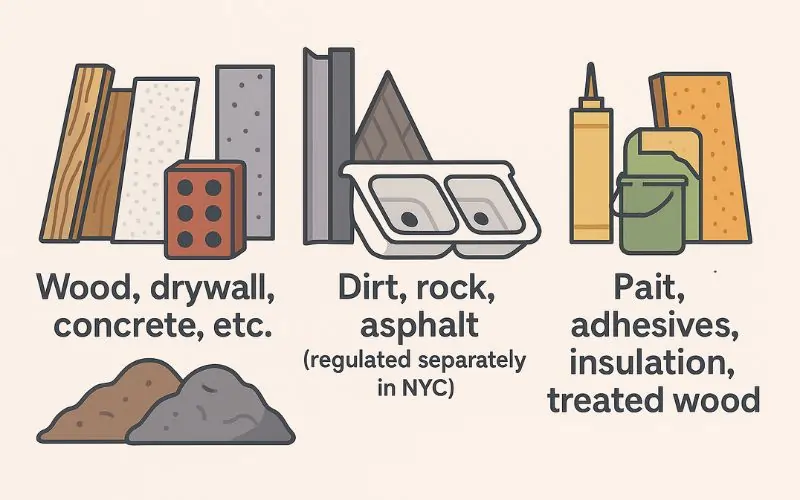 Illustration of the 3 categories of construction waste in NYC
