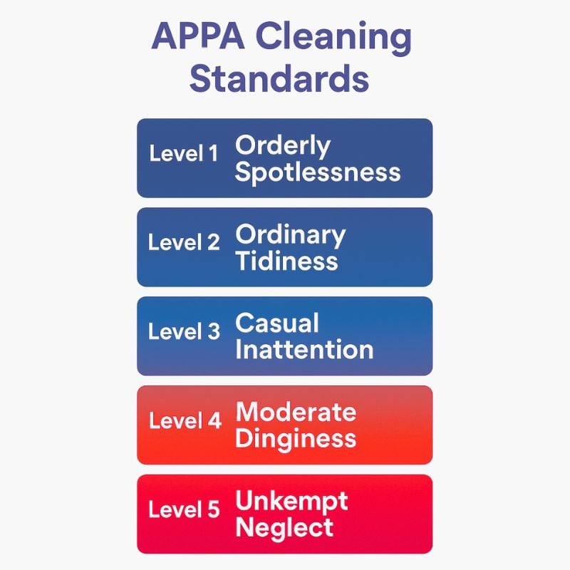 The five APPA Levels of Cleanliness illustration The five APPA Levels of Cleanliness illustration