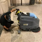 Marble floor cleaning and detailing at office-building in NYC