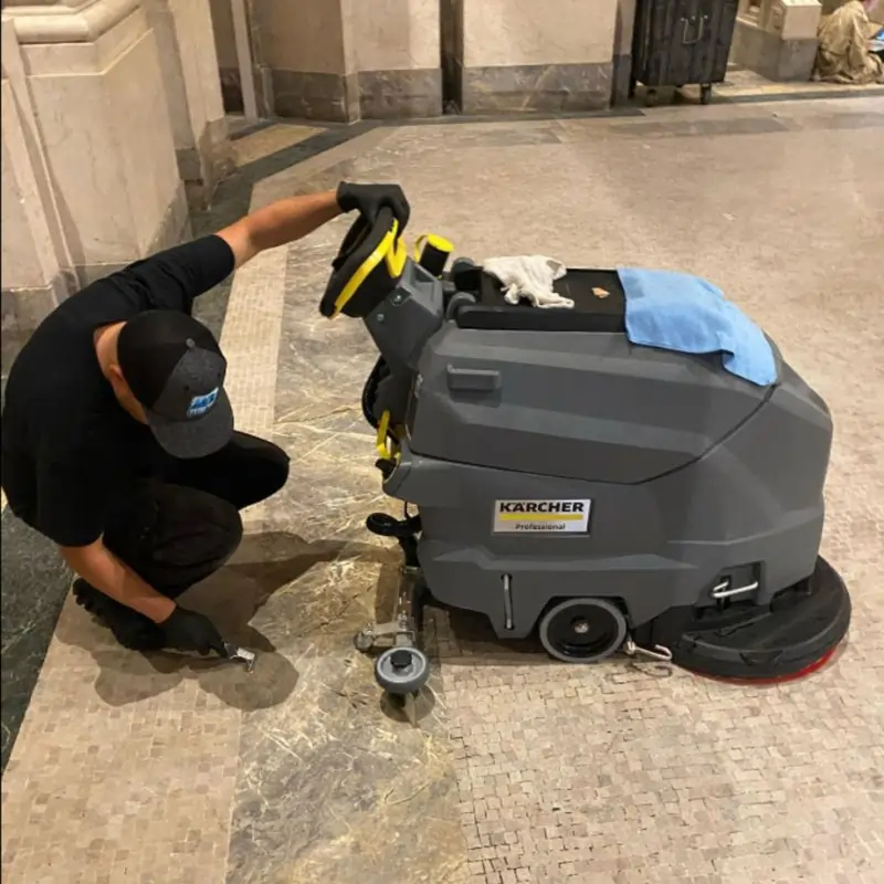 Marble floor cleaning and detailing at office-building in NYC
