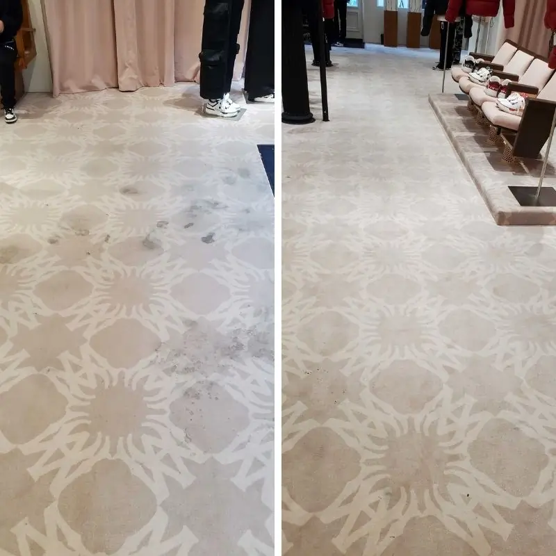 Floor carpet deep cleaning in NYC flagship retail store - before and after