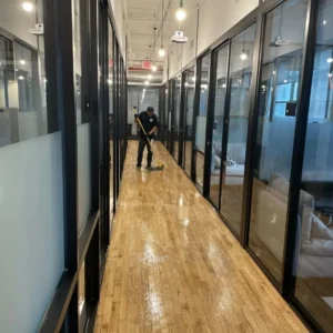 Parquet hardwood floor cleaning in Manhattan office space