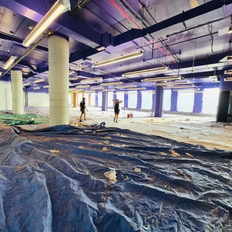 Advantage Cleaning team during rough cleaning post-construction in NYC office building