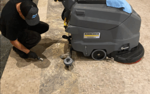 Cleaning marble floor in NYC Class A office building