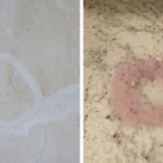 Marble floor with etch damage vs stain comparison