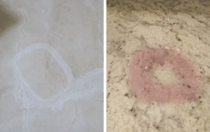 Marble floor with etch damage vs stain comparison