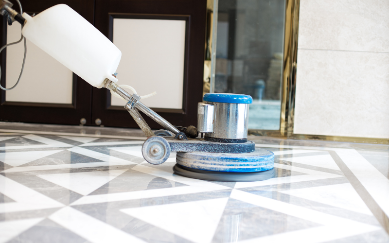 Polishing a marble floor after restoration