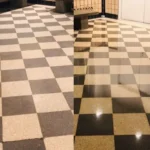 Before and after marble floor cleaning and polishing