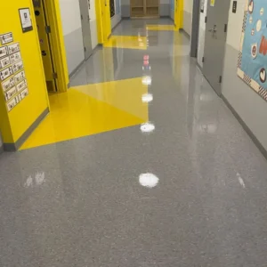 After Picture - Vinyl floor strip and wax in NYC charter school hallway after completion