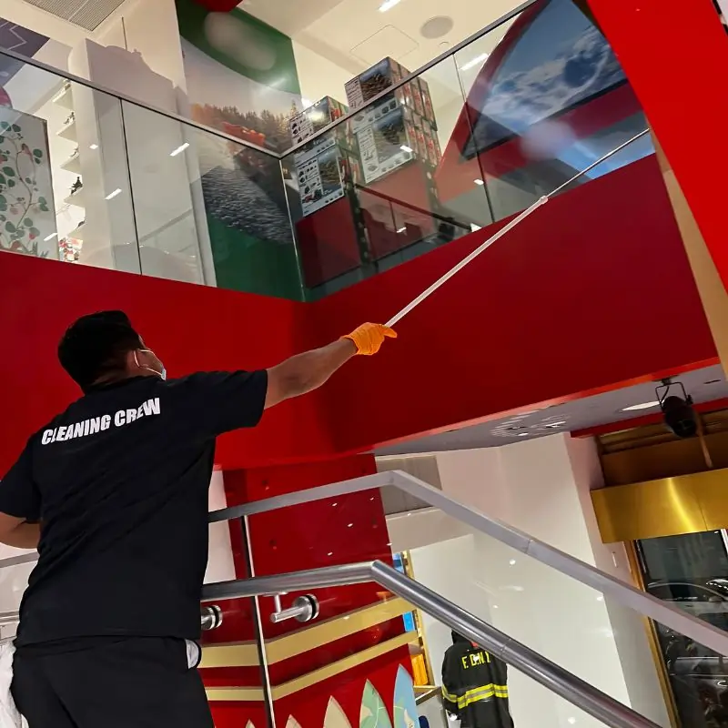 High-dusting stair well ledges in tourist attraction on Manhattan