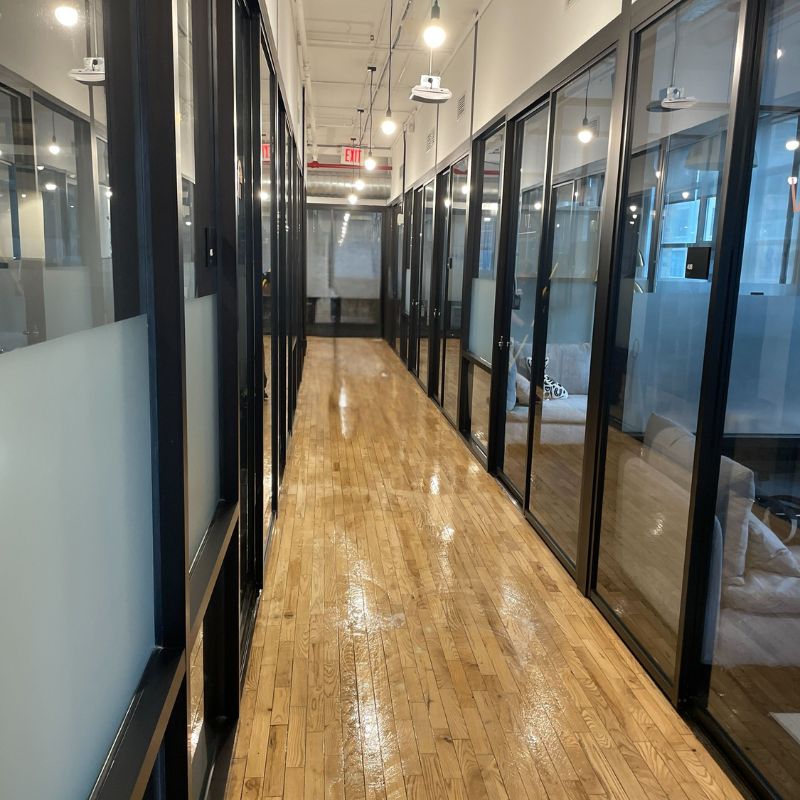 Parquet hardwood floor cleaning in Manhattan office space