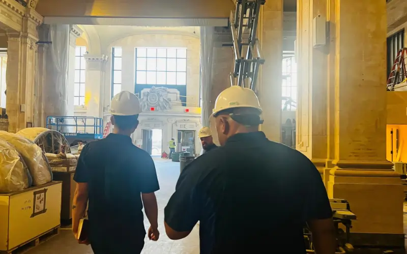 Advantage Cleaning crew during daily quality inspection of post renovation cleaning of historic building in Manhattan NYC